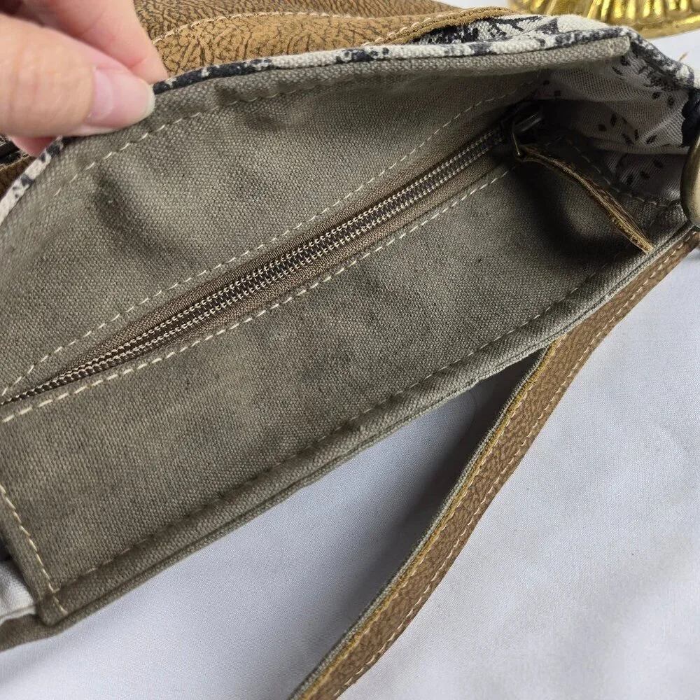 Myra Bag Crossbody Canvas Leather Hairon Crossbody Bag Neutrals Adj Strap NWT